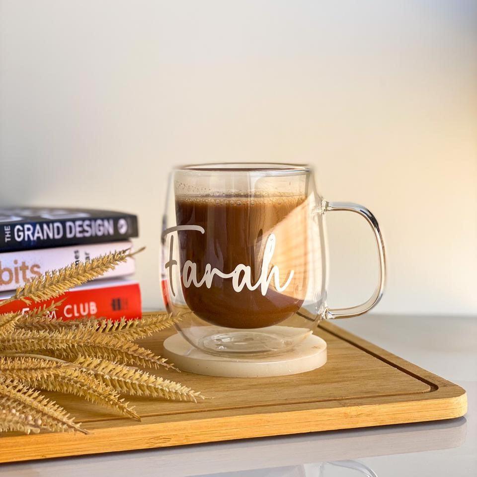 Custom Name Double Glass Cup