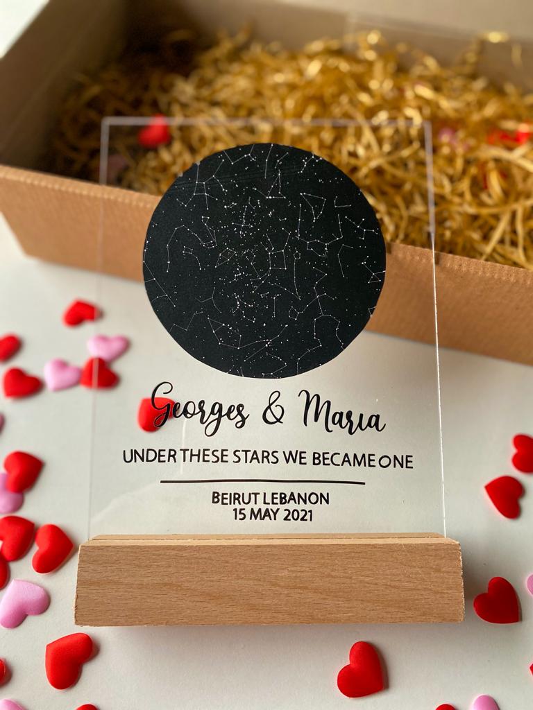 Acrylic Starmap Plaque With LED light Stand