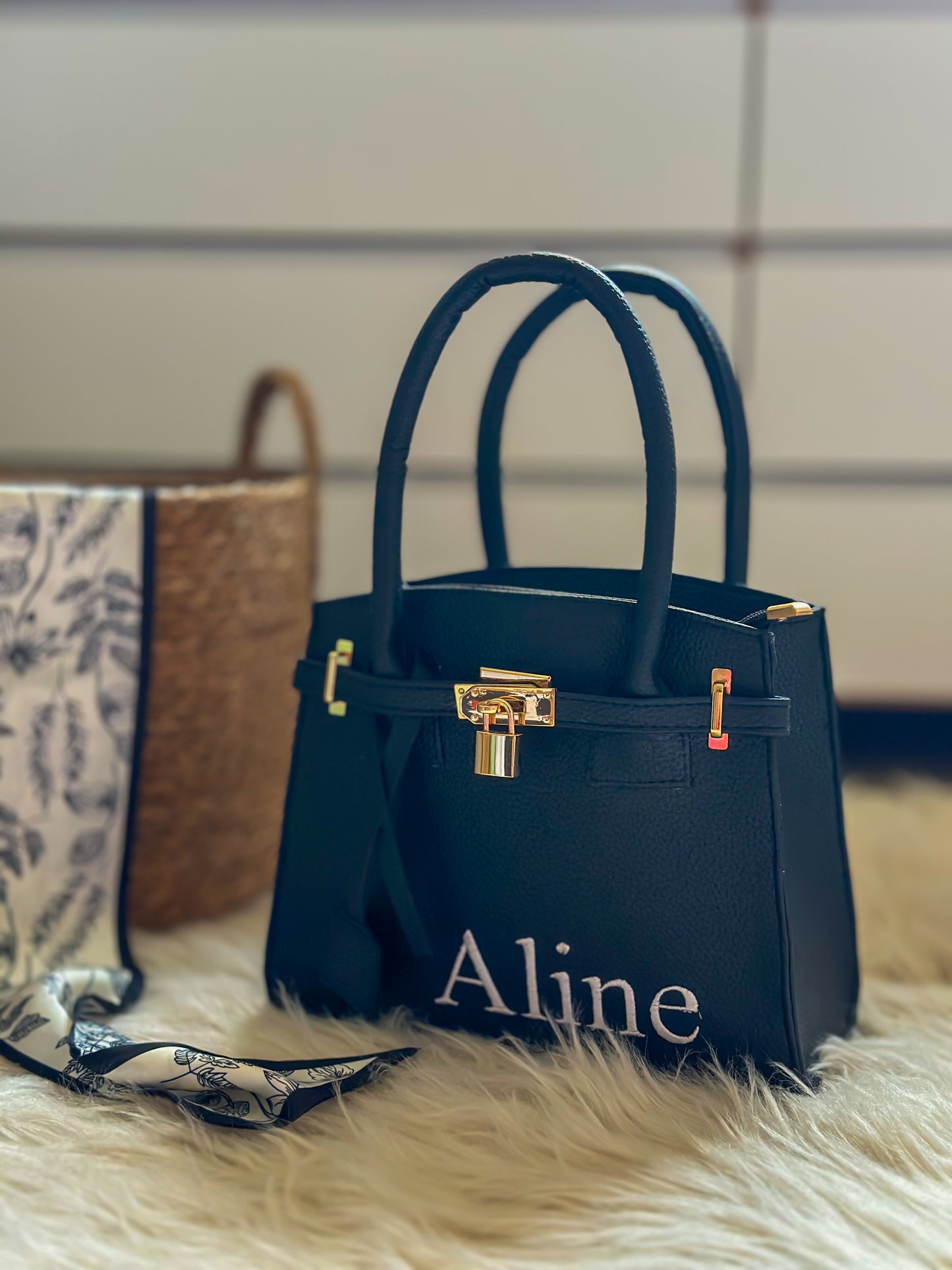 Custom Name Black Leather Handbag