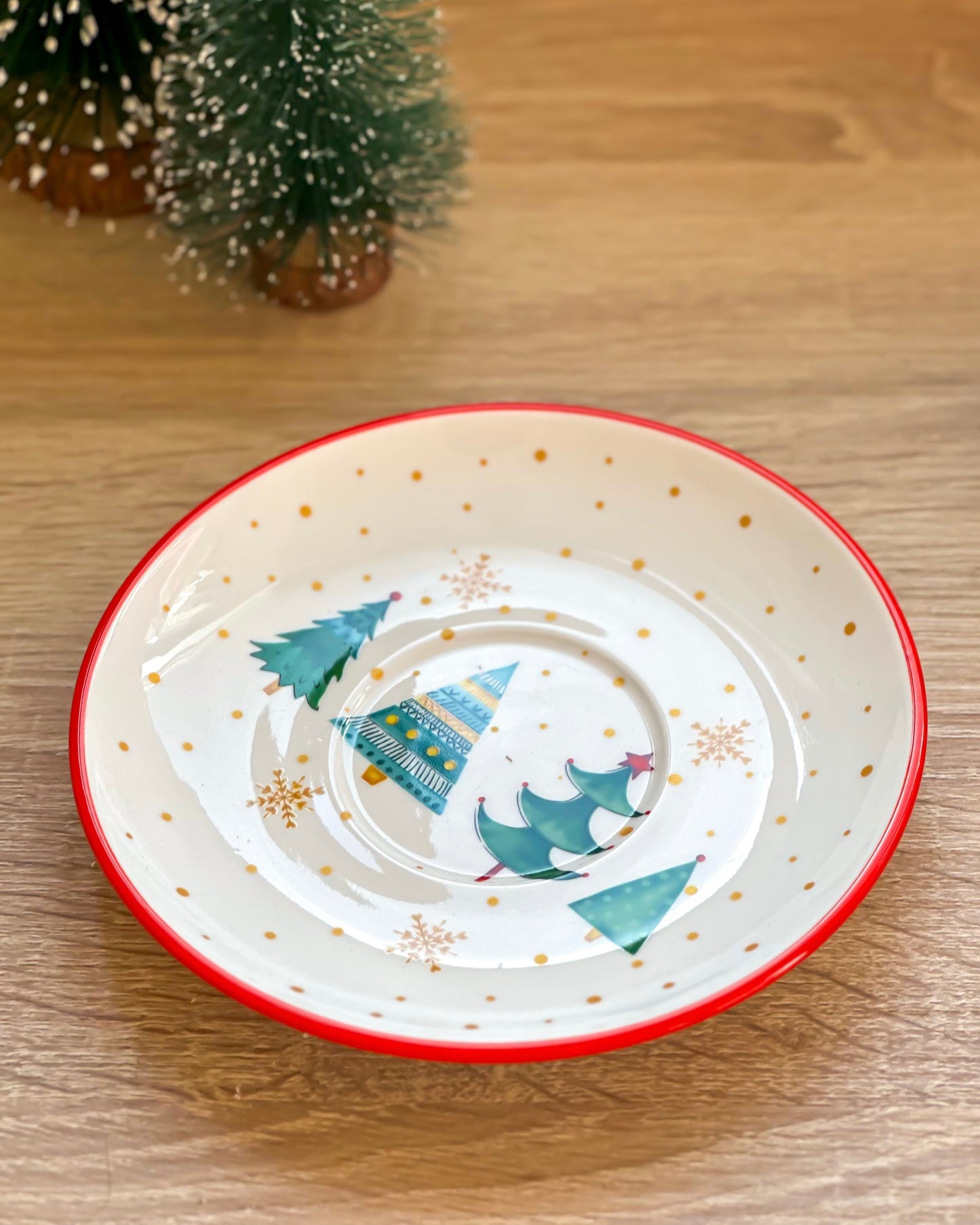 Christmas Tree Cup With Saucer & Gold Spoon