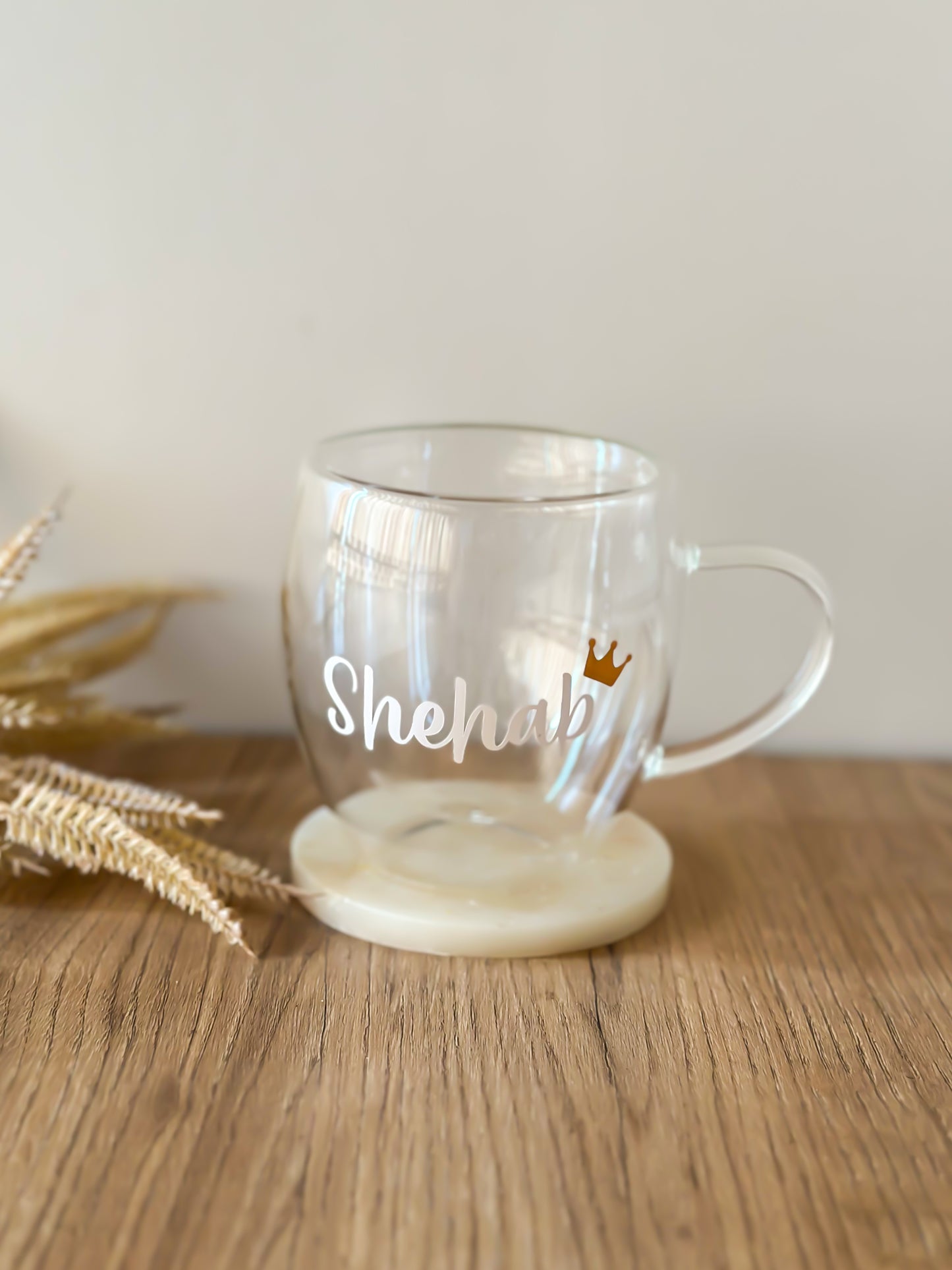 Custom Name & Crown Double Glass Cup