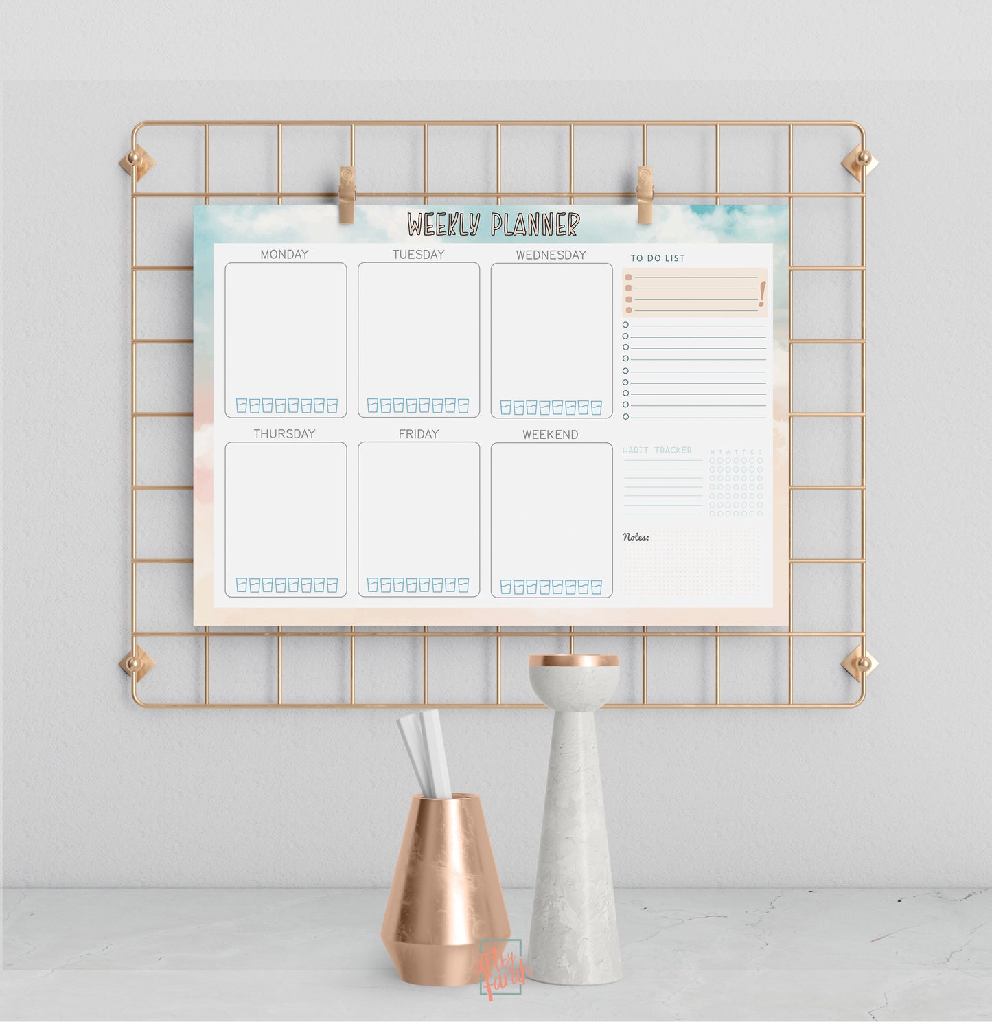 Custom Name Pastel Weekly Desk Planner