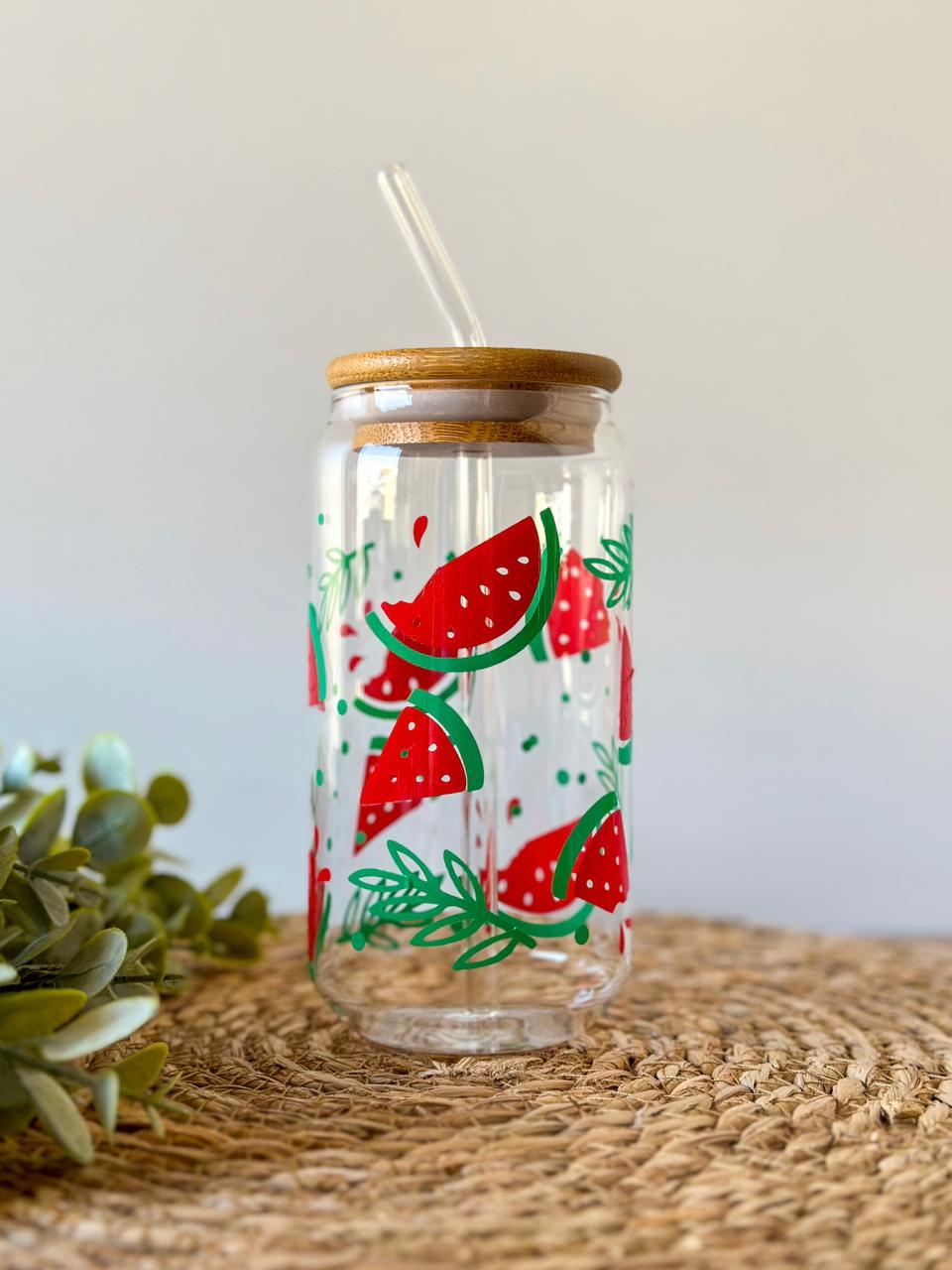 Watermelon Glass Cup With Straw