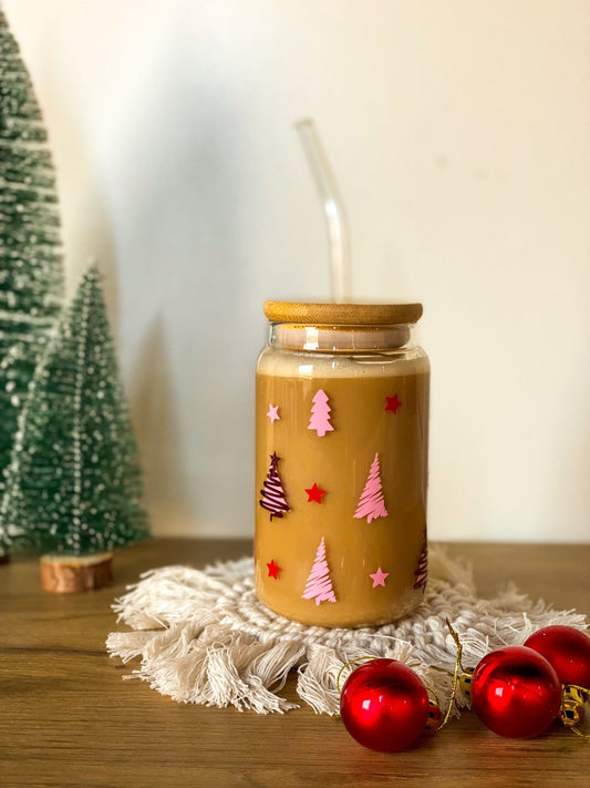 Christmas Tree Glass Cup With Straw