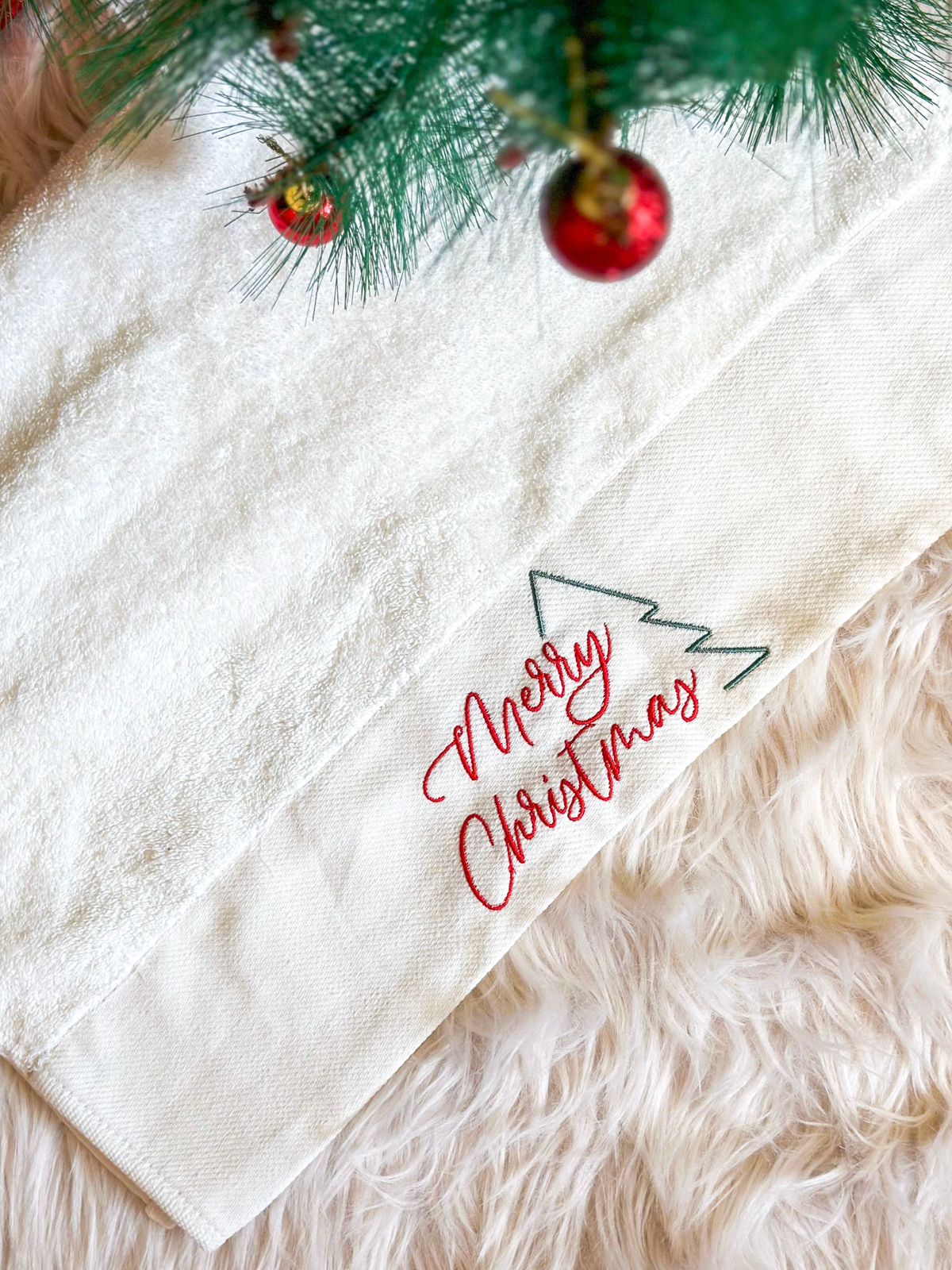 “Merry Christmas” Embroidered Christmas Kitchen Towel