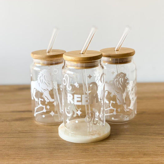 Custom Name & Zodiac Sign Glass Cup With Straw