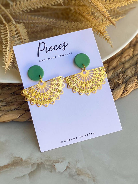 Pastel Green Fan Handmade Polymer Clay Earrings