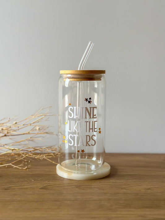 "Shine Like The Stars" Glass Cup With Straw