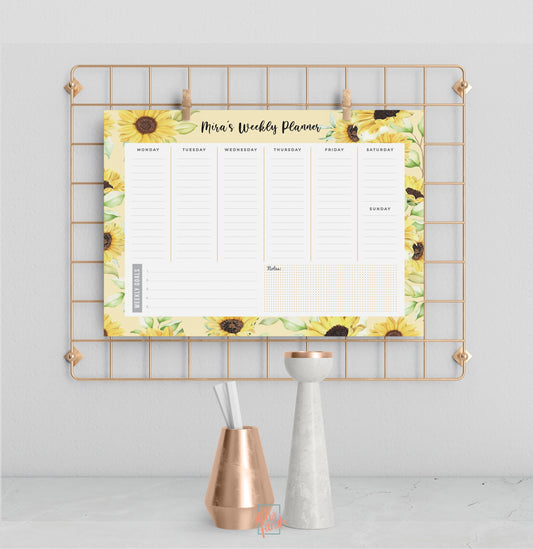 Custom Name Sunflower Weekly Desk Planner