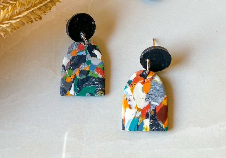 Arched Abstract Handmade Polymer Clay Earrings