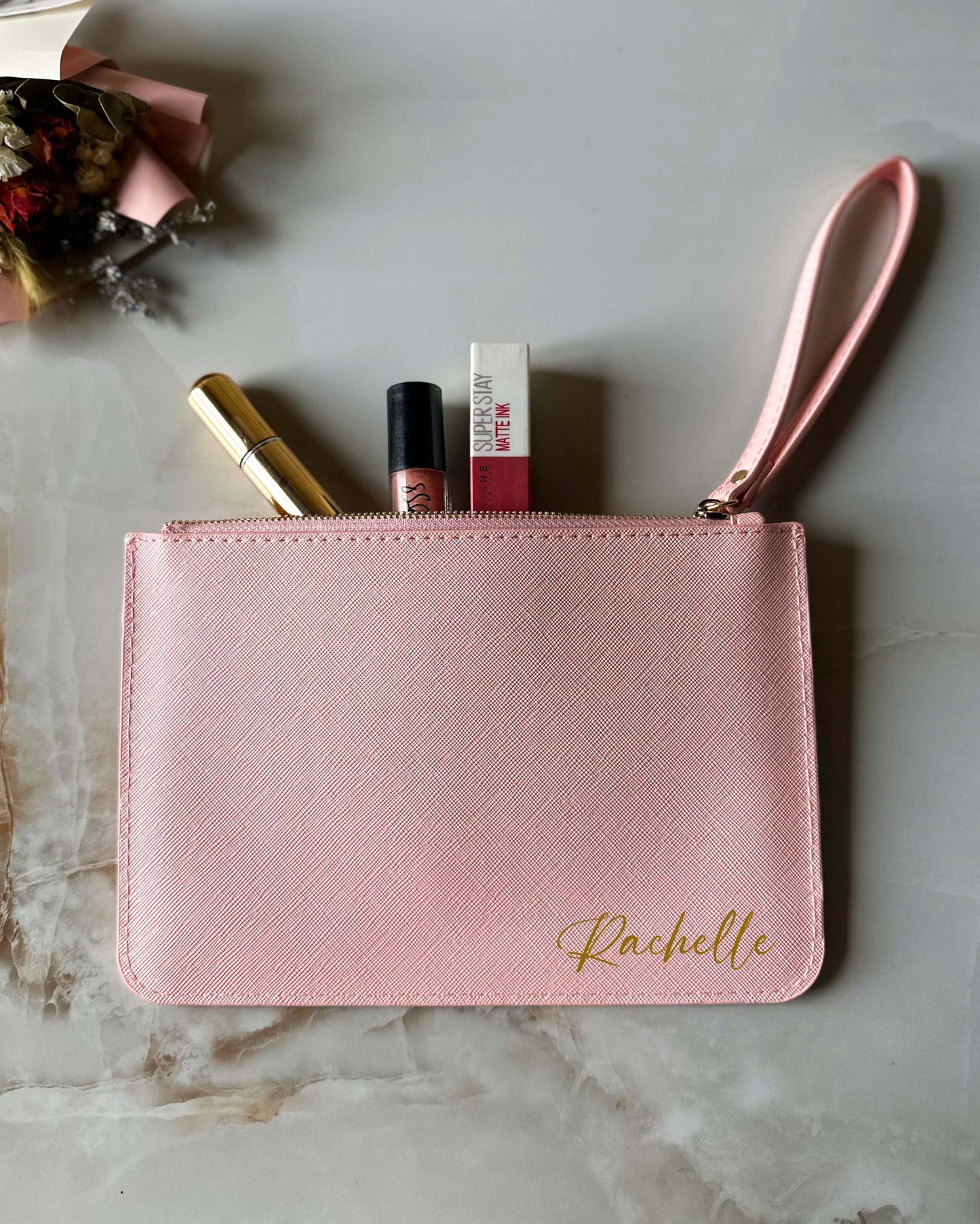 Custom Name Pink Leather Pouch