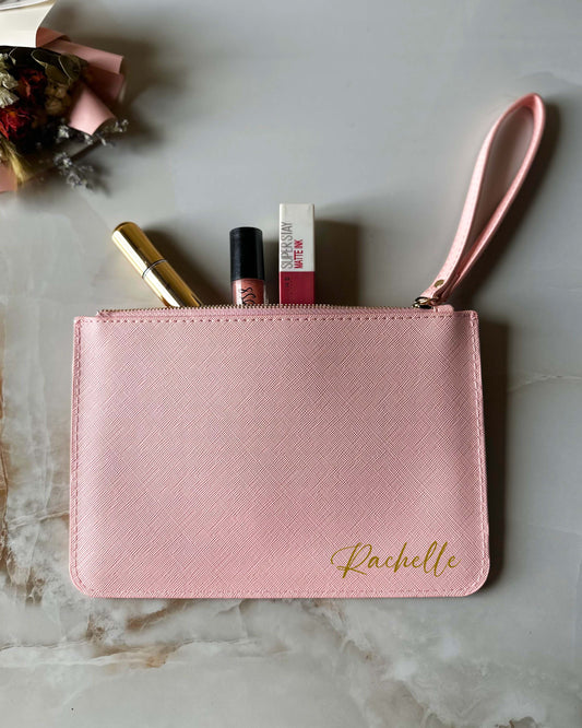 Custom Name Pink Leather Pouch