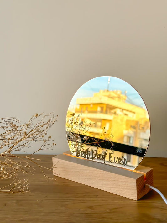 Custom Text Mirror With Led Light Wood Stand