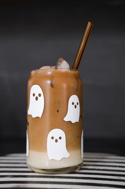 Glow In The Dark Ghost Glass Cup With Straw