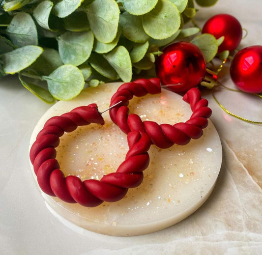 RED Braided Hoops - Handmade Polymer Clay Earrings