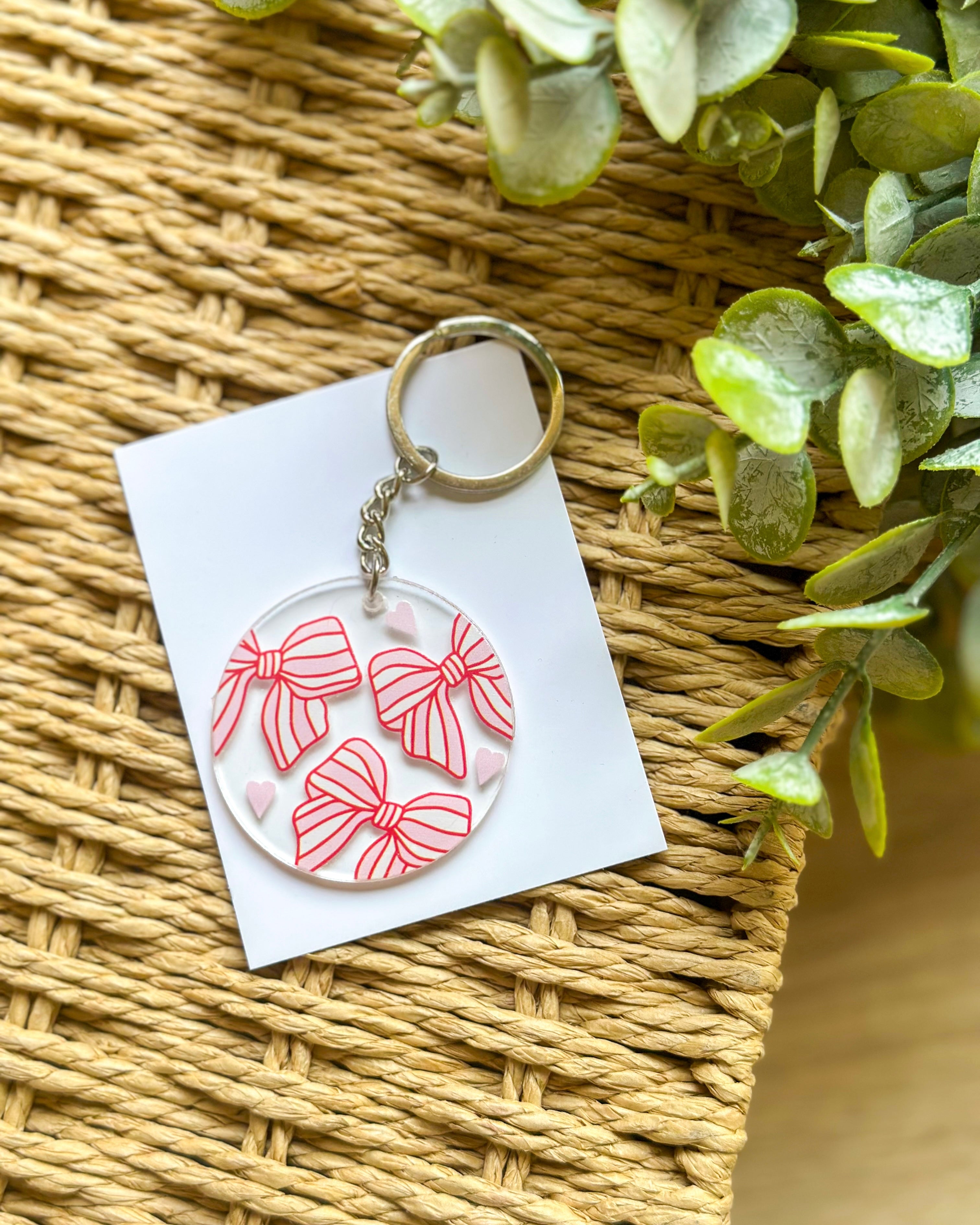 Striped Bow Acrylic Keychain