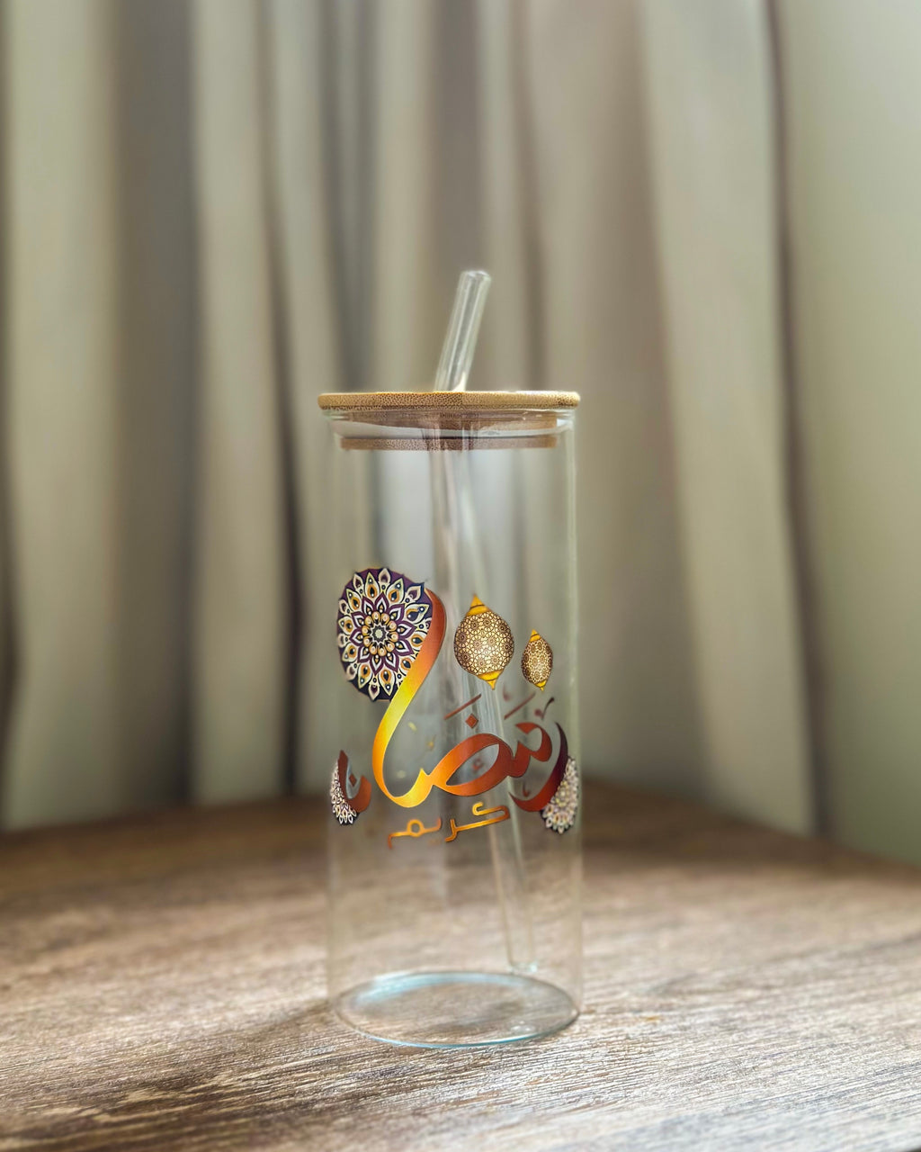 Ramadan Glass Cup With Straw