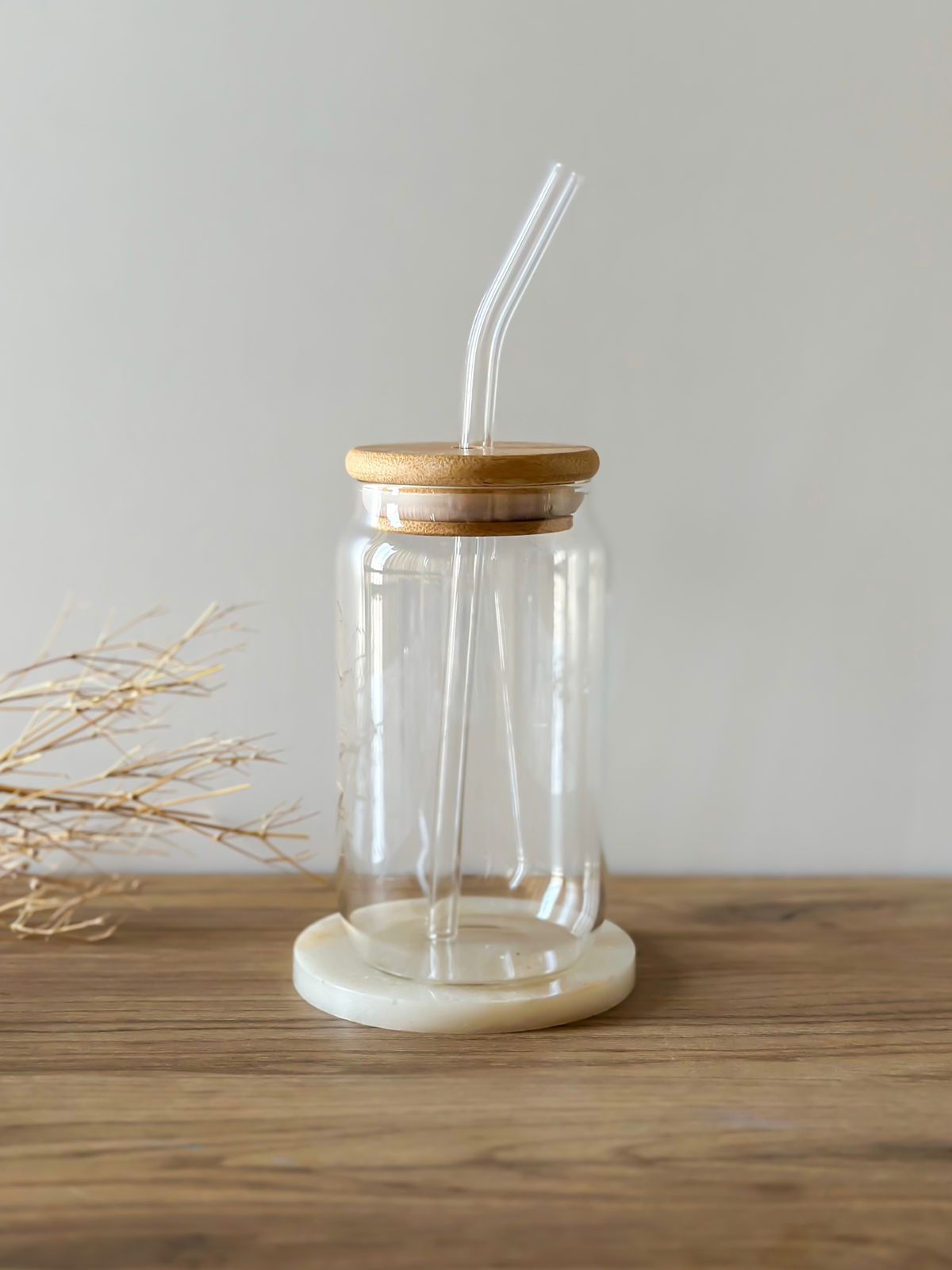 Clear Glass Cup With Straw