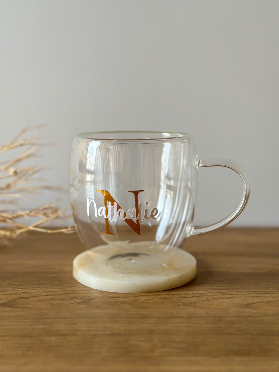 Custom Name & Initial Double Glass Cup