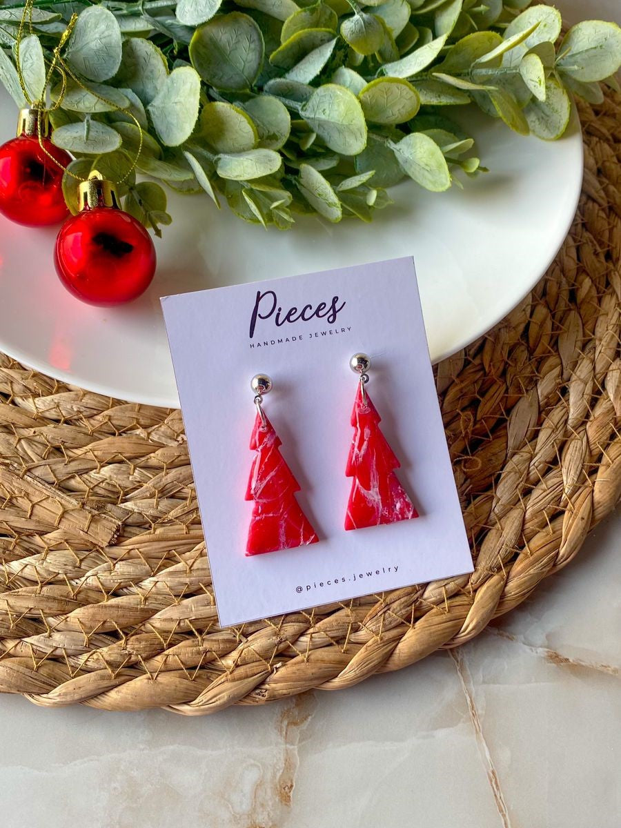 SAPIN Red Handmade Polymer Clay Earrings - Silver