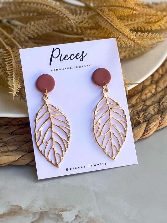 Leafy Pastel Brown Handmade Polymer Clay Earrings