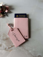 Personalized Pink Leather Passport Holder & Luggage Tag