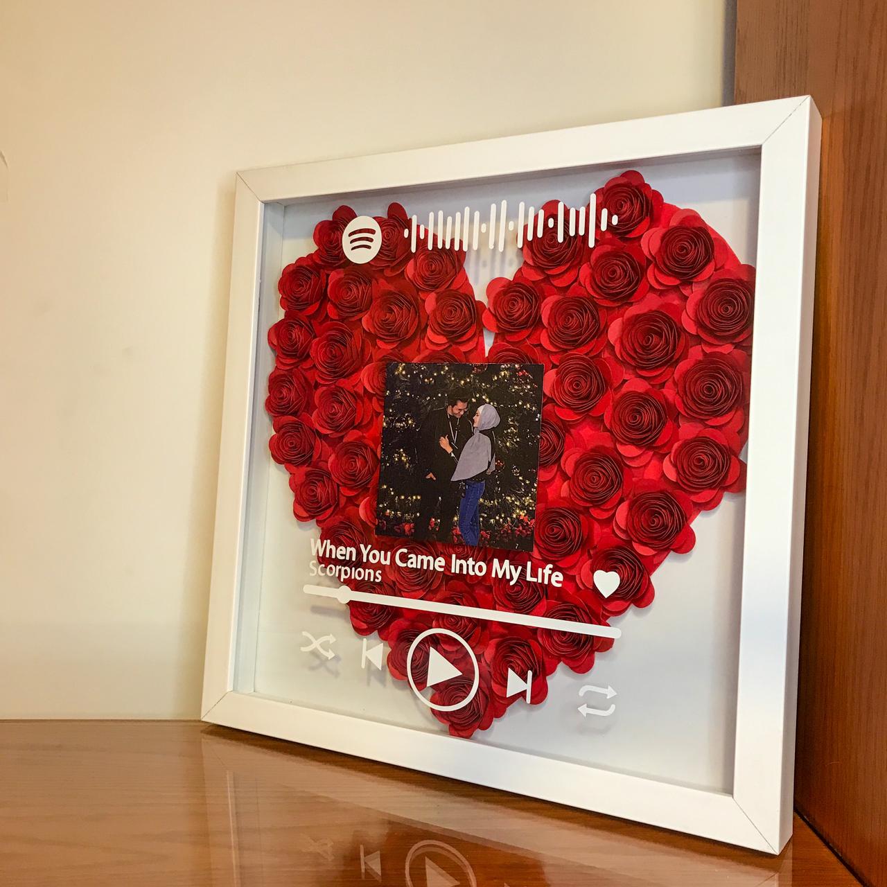 Photo & Spotify Scannable Song Heart Handmade Paper Flower Box