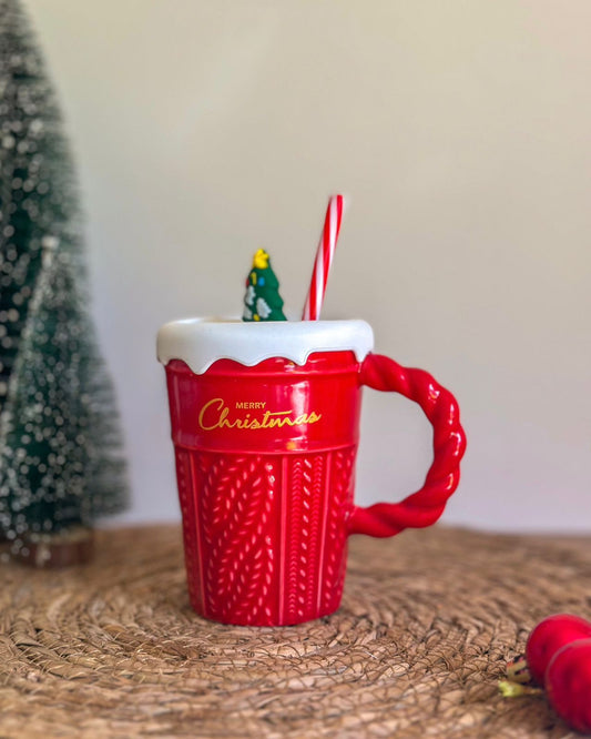 Red Christmas Cup With Lid & Straw