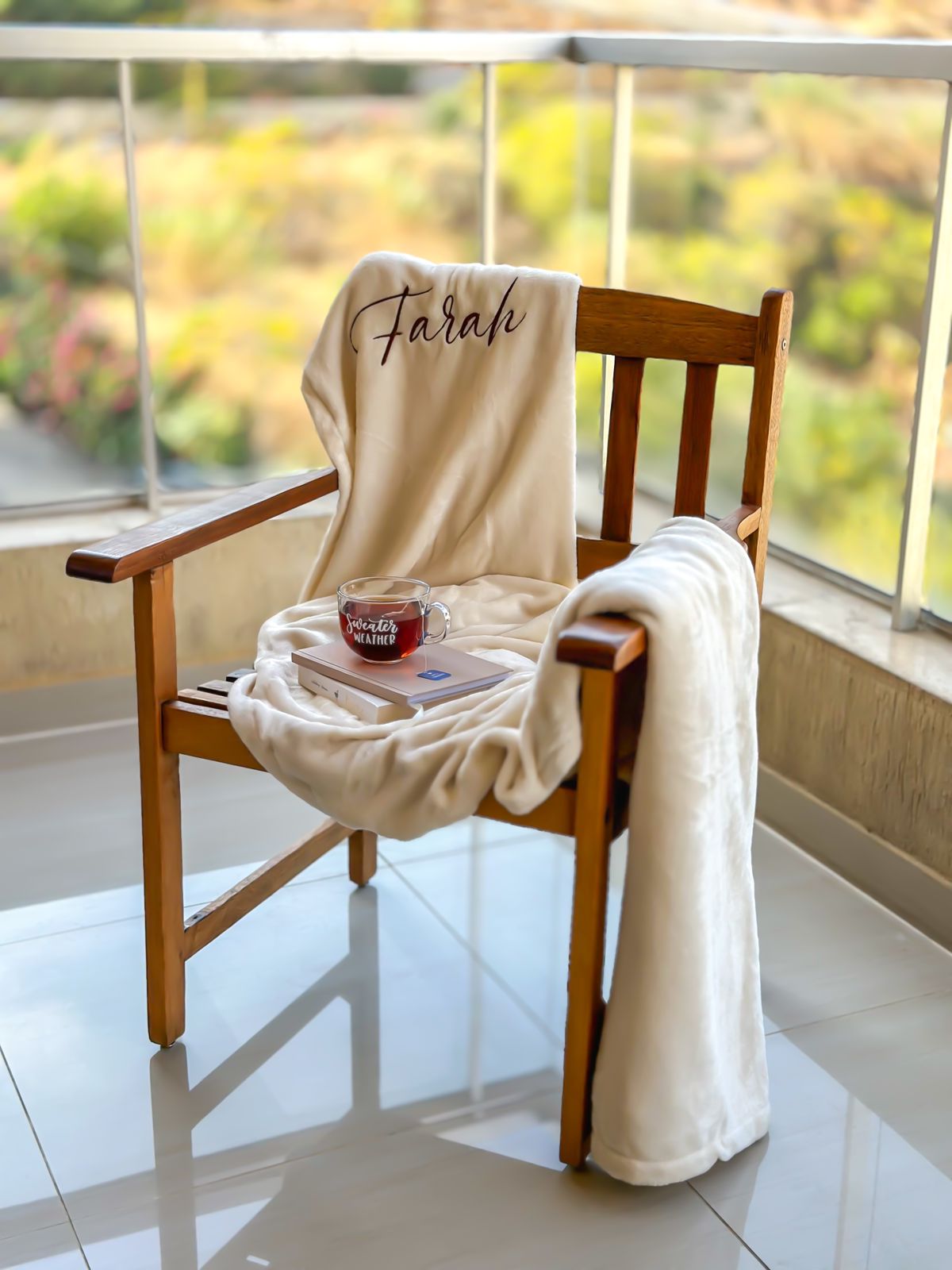 Custom Name Embroidered Beige Blanket