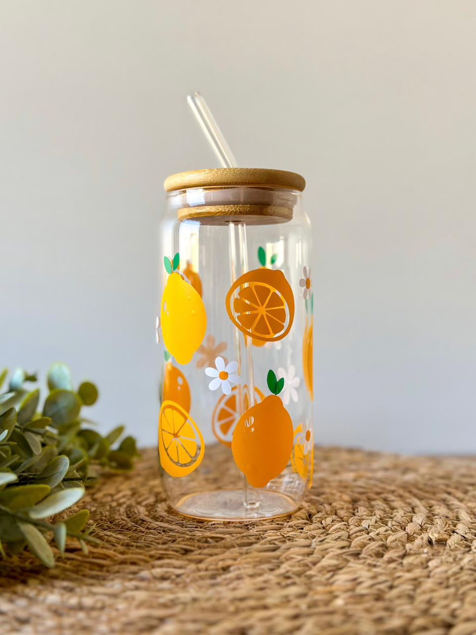 Lemon Glass Cup With Straw