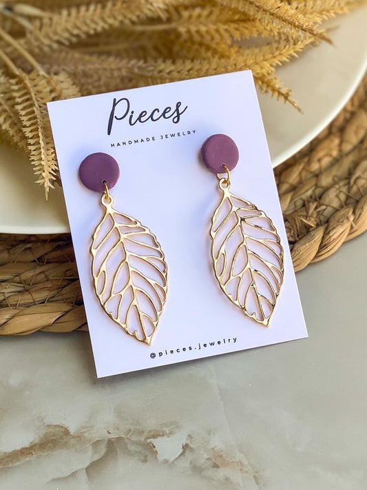 Leafy Pastel Purple Handmade Polymer Clay Earrings