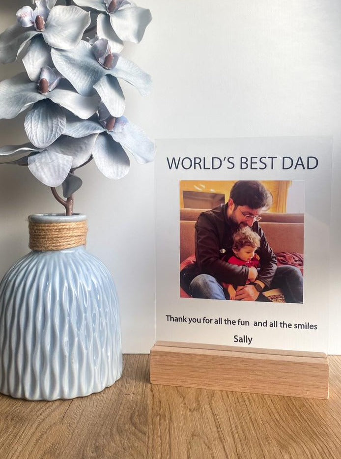 Father's Day Acrylic Photo Plaque With LED light Wood Stand