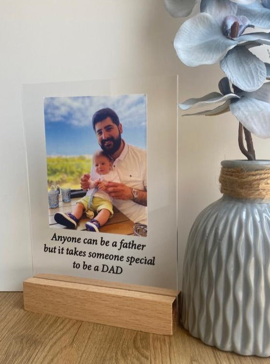 Father's Day Acrylic Photo Plaque With LED light Wood Stand