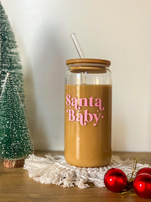 "Santa Baby" Glass Cup With Straw