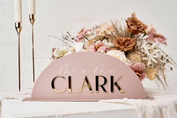 Colored Arched Wedding Top Table Sign