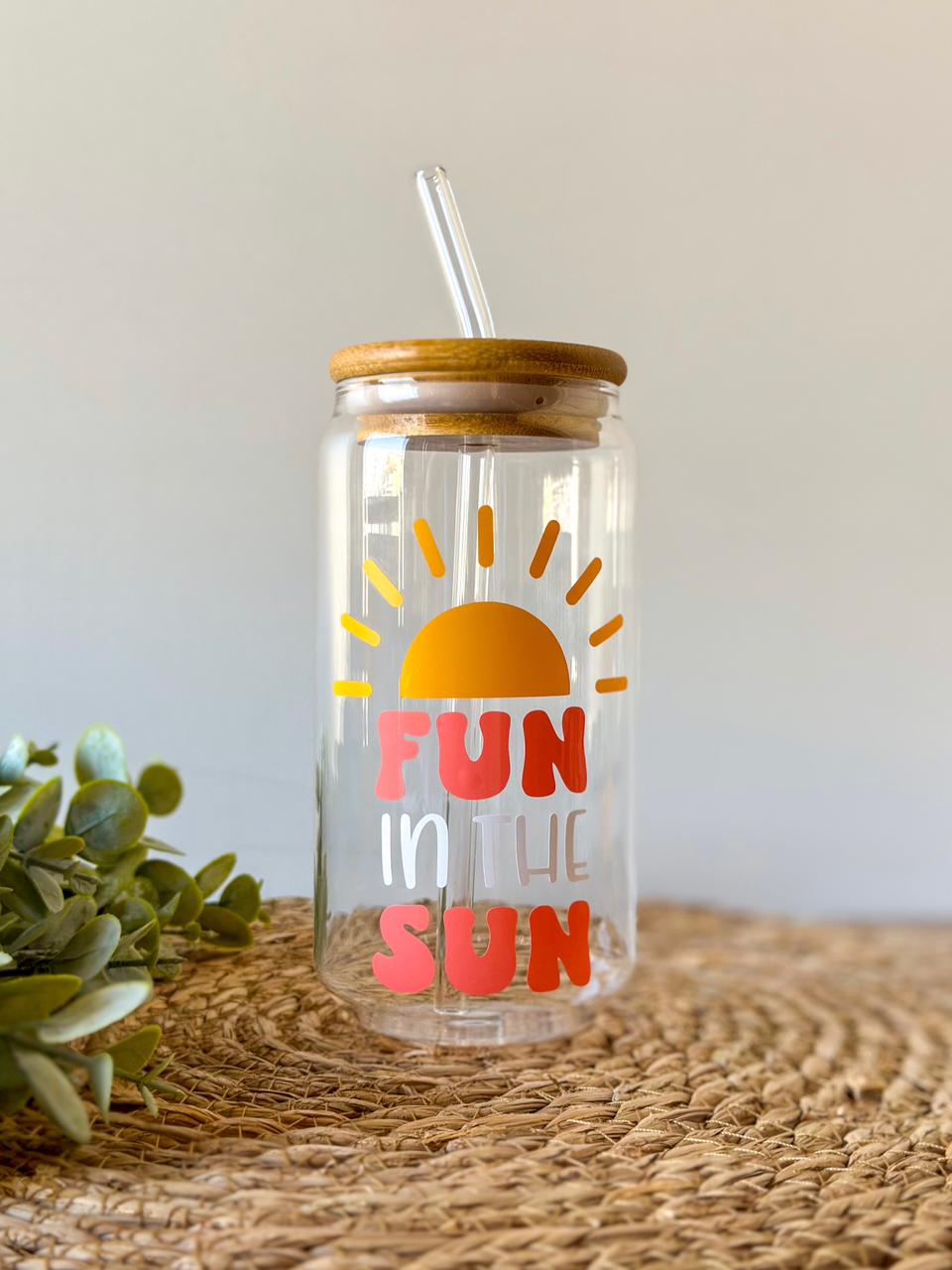 "Fun In The Sun" Glass Cup With Straw