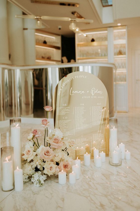 Gold Engraved Arched Seating Chart