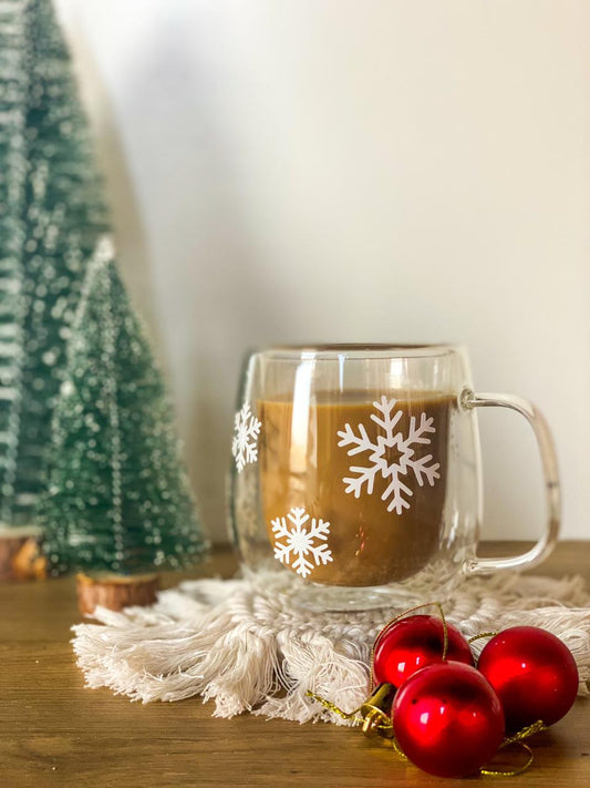 Snowflakes Double Glass Cup