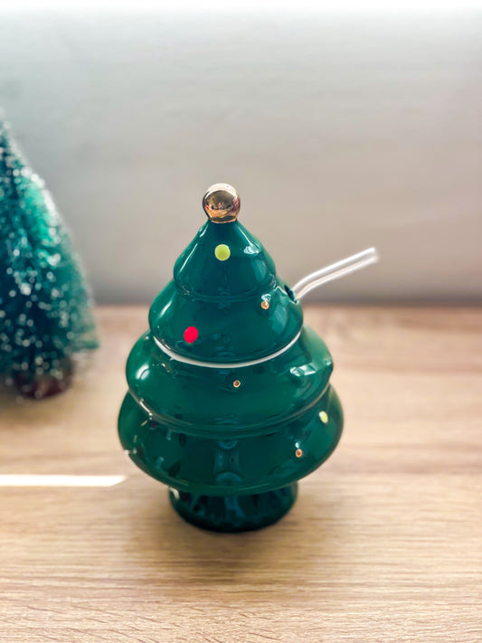 Christmas Tree Ceramic Mug With Lid & Glass Straw