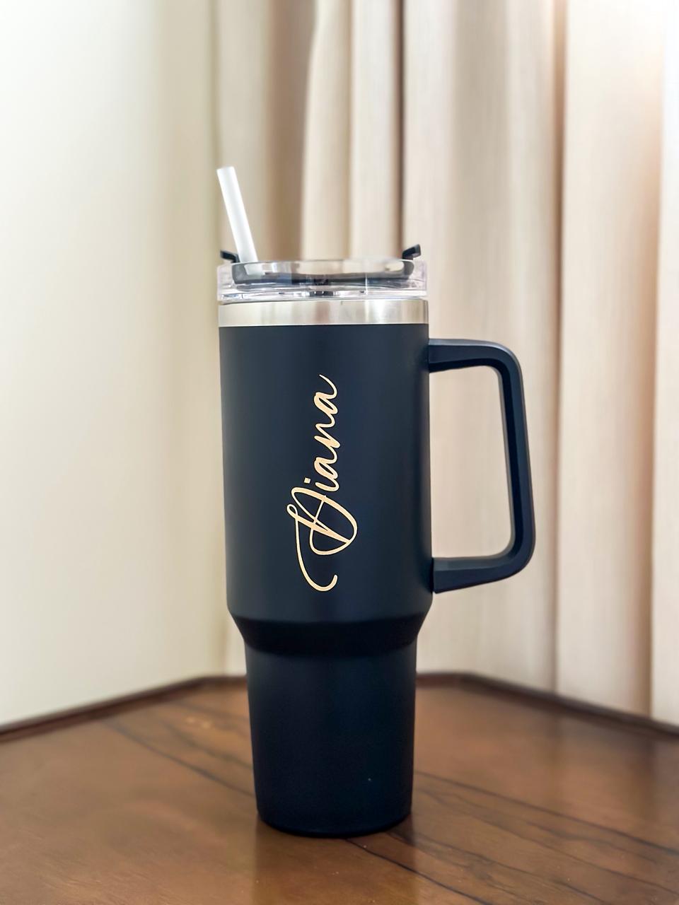 Custom Name Vaccum Insulated Tumbler with Handle and Straw