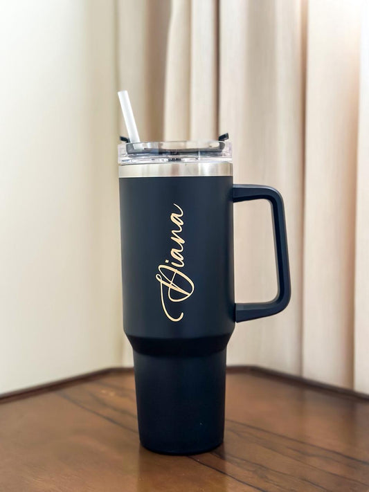 Custom Name Vaccum Insulated Tumbler with Handle and Straw