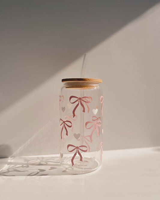 Bows Glass Cup With Straw