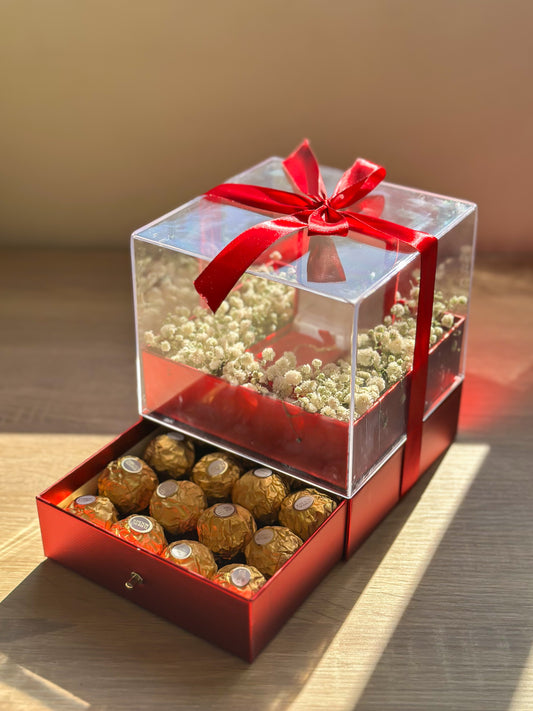 Customized Drawer Plexi Gift Box With Flowers
