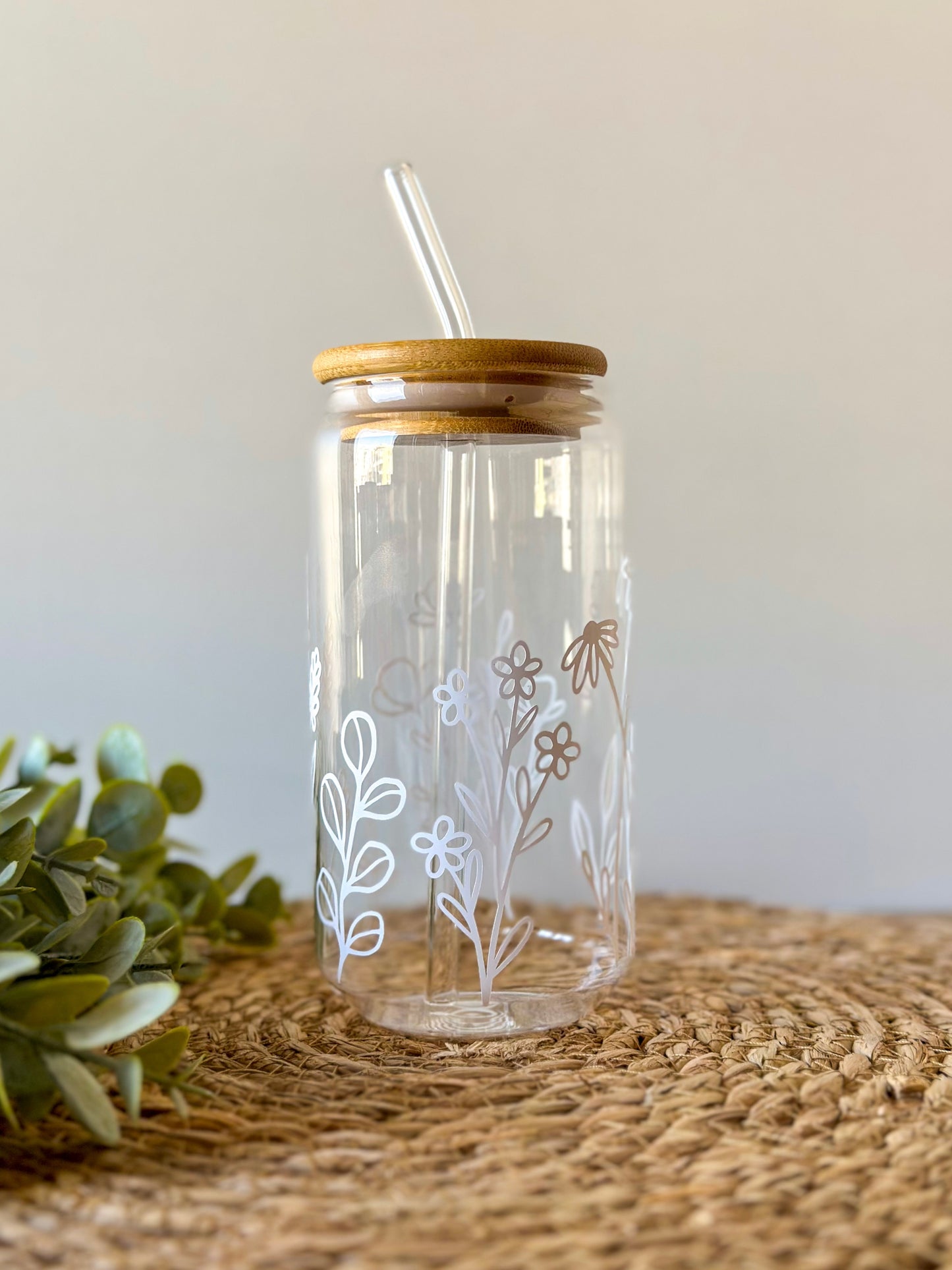 Wildflower Summer Glass Cup With Straw