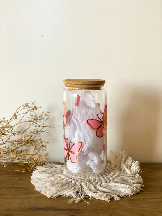 Butterfly Glass Cup With Straw