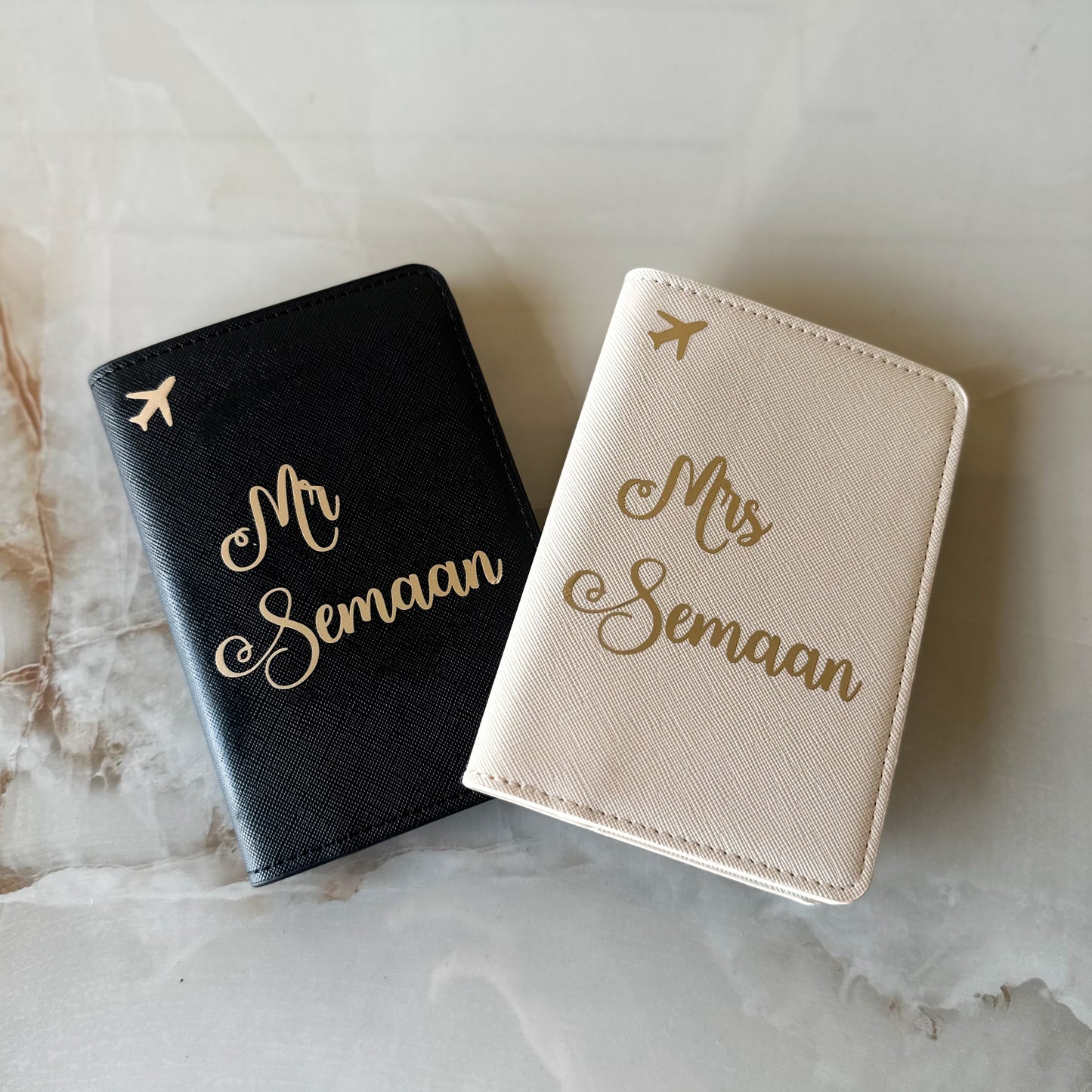 Custom Name Mr & Mrs Honeymoon Leather Passport Holders