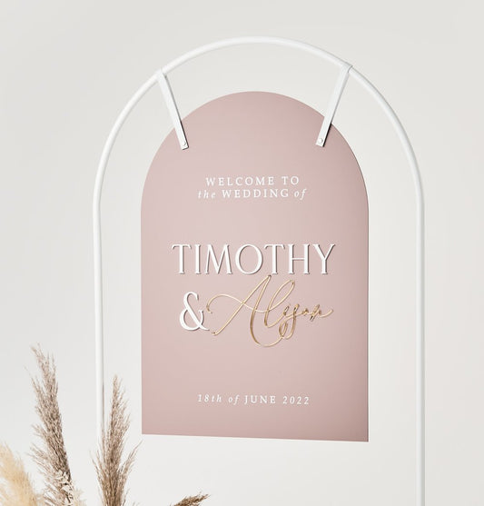 Colored Arched Wedding Welcome Sign With 3D Names