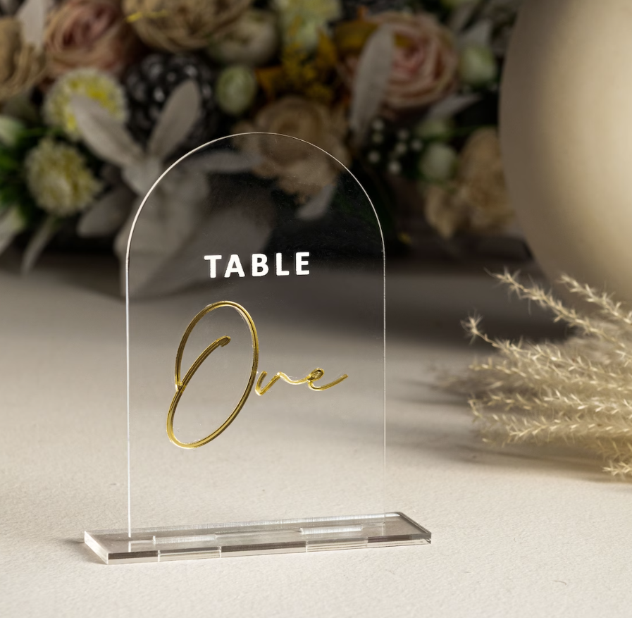 Clear Arched Wedding Table Number Sign with 3D Number