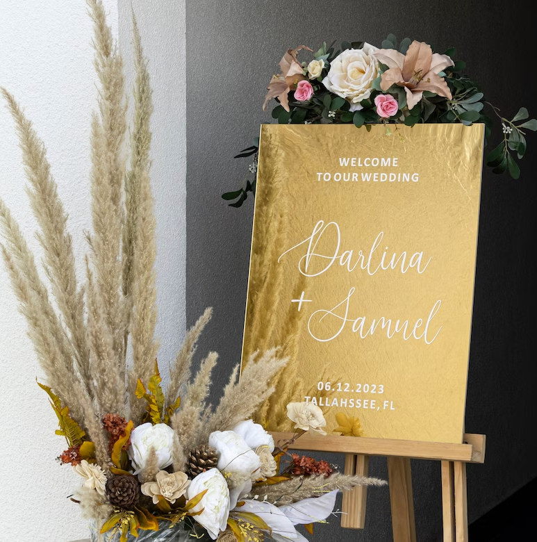 Gold Engraved Wedding Welcome Sign