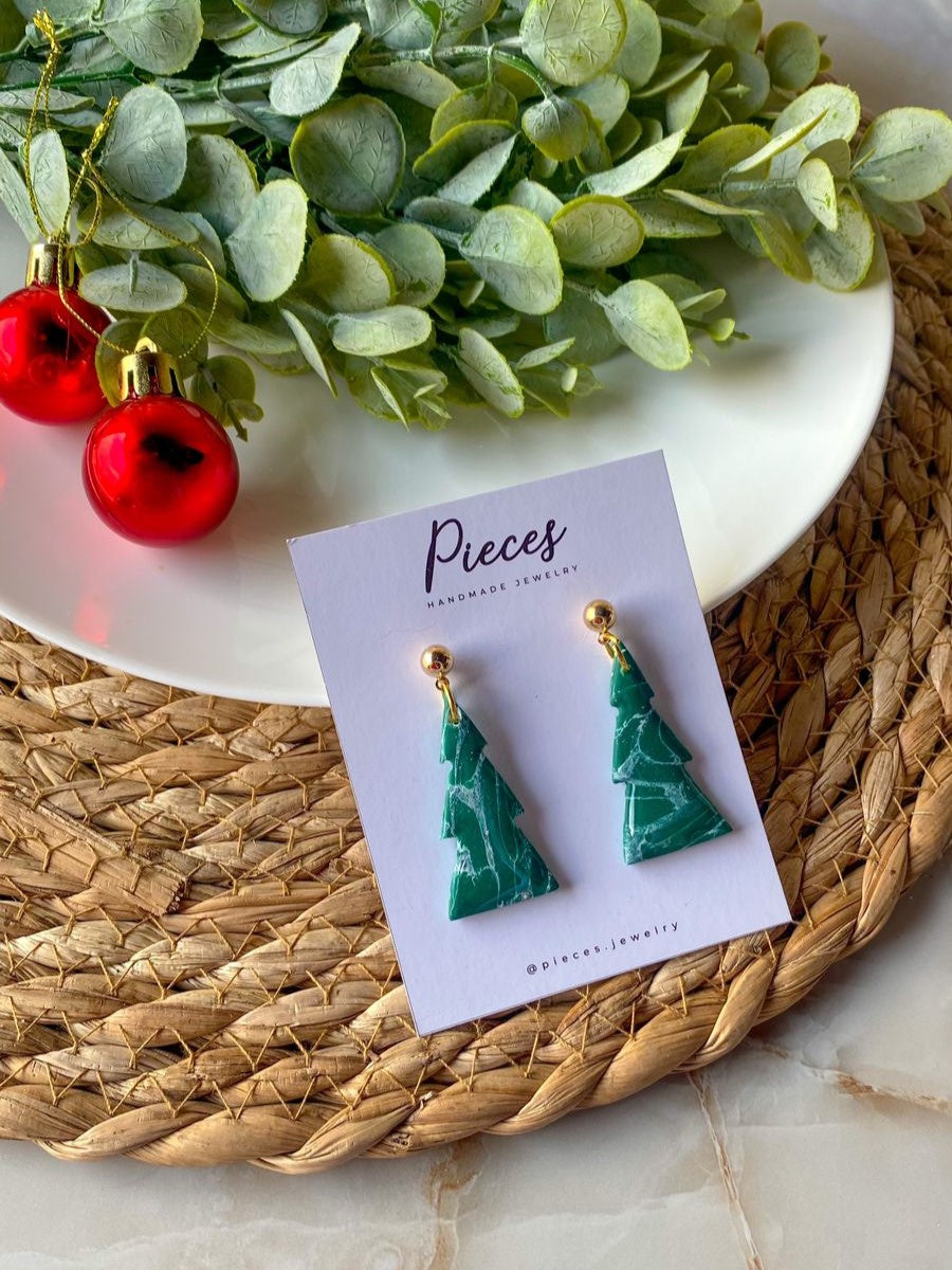 SAPIN Green Handmade Polymer Clay Earrings - Gold